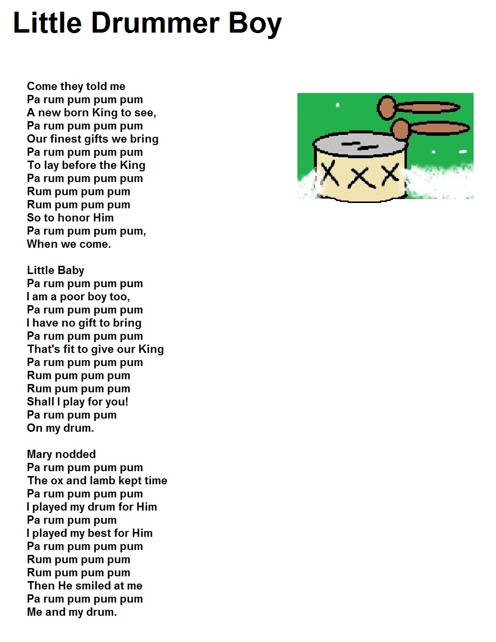 Rum Pum Pum Clip Art Little Drummer Boy Lyrics